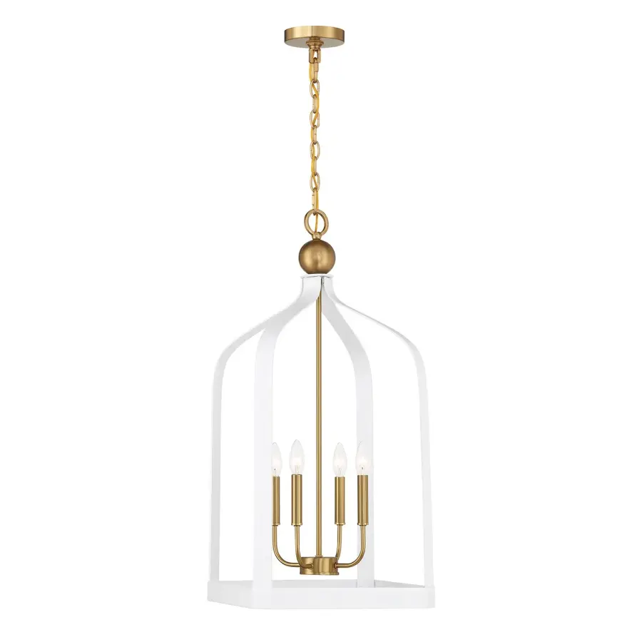 Sheffield Four Light Pendant in White with Warm Brass - Image 1