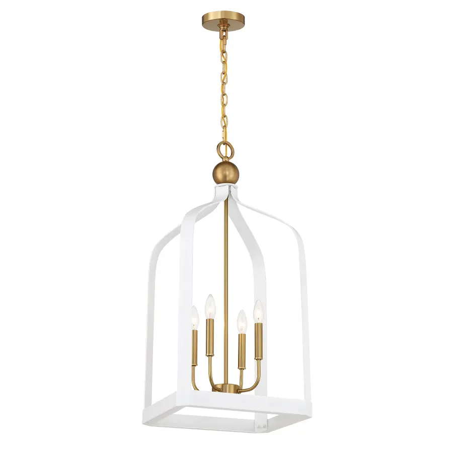 Sheffield Four Light Pendant in White with Warm Brass - Image 3