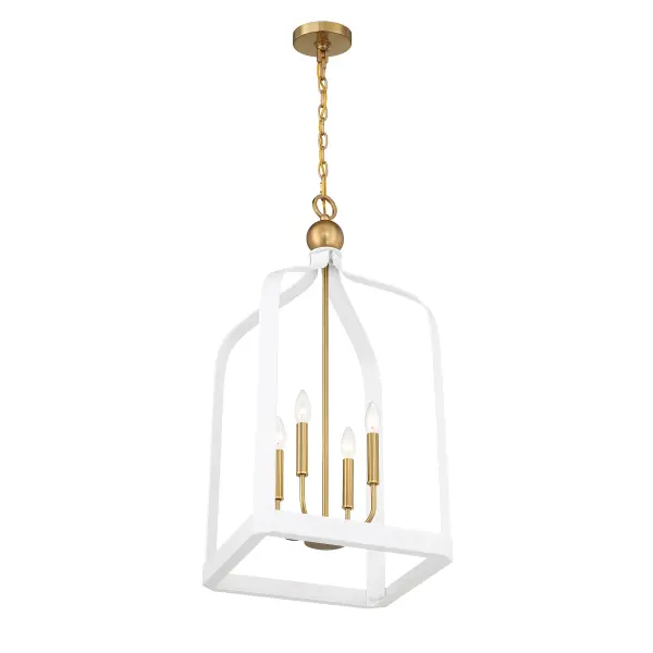 Sheffield Four Light Pendant in White with Warm Brass - Image 4