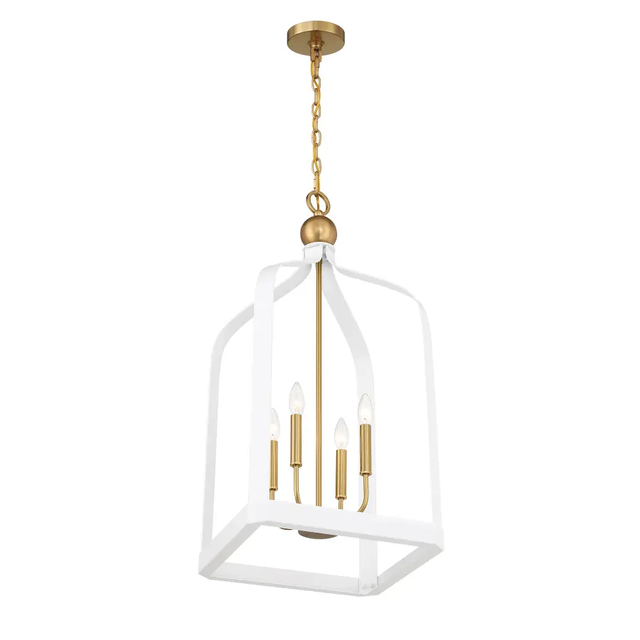 Sheffield Four Light Pendant in White with Warm Brass - Image 4
