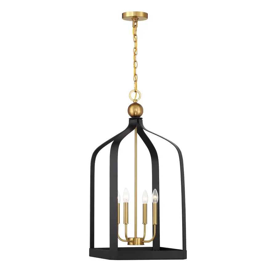 Sheffield 4-Light Pendant in Matte Black with Warm Brass Accents - Image 1