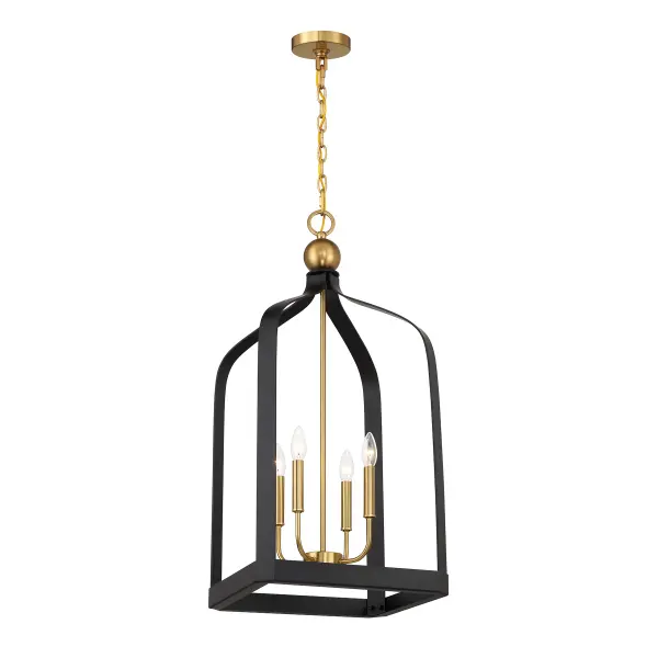 Sheffield 4-Light Pendant in Matte Black with Warm Brass Accents - Image 3