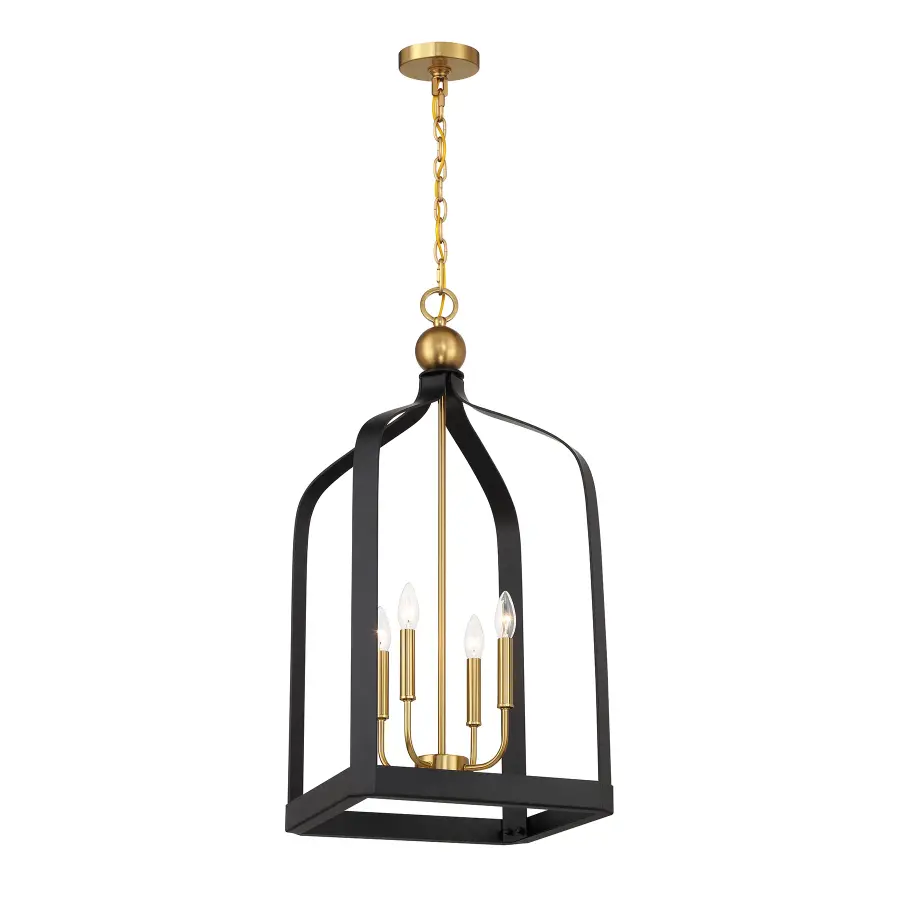 Sheffield 4-Light Pendant in Matte Black with Warm Brass Accents - Image 3