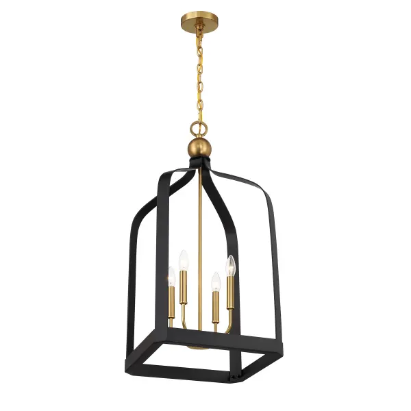 Sheffield 4-Light Pendant in Matte Black with Warm Brass Accents - Image 4