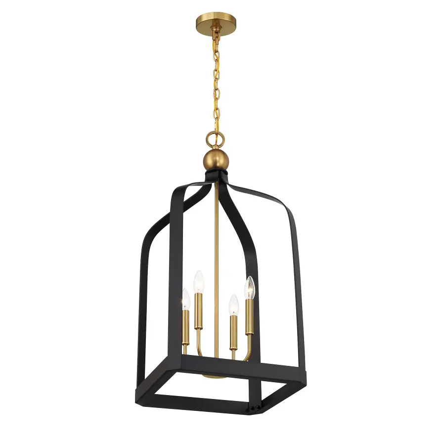 Sheffield 4-Light Pendant in Matte Black with Warm Brass Accents - Image 4