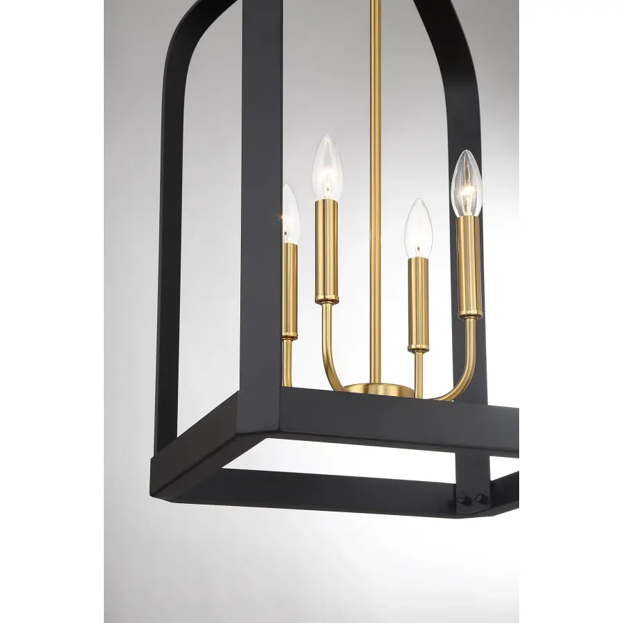 Sheffield 4-Light Pendant in Matte Black with Warm Brass Accents - Image 6