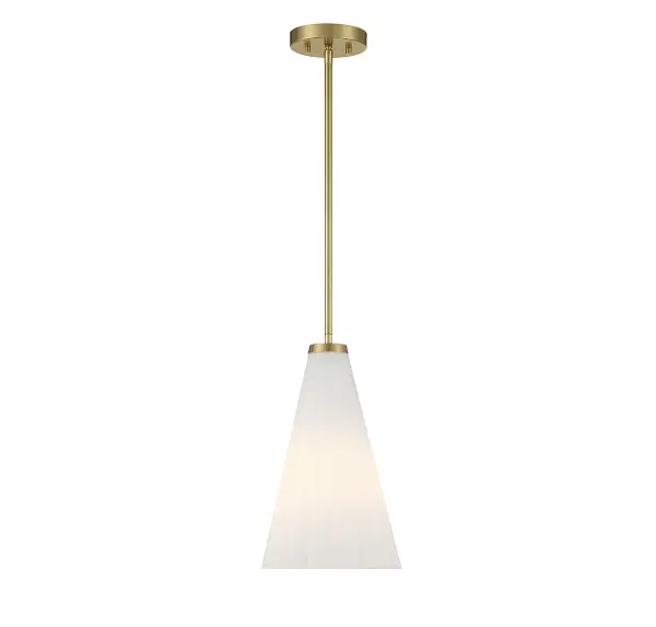The Bristol pendant combines classic elegance with versatile styling through its fluted white opal glass shade and warm brass finish. Its compact 9-inch width makes it ideal for solo installation or grouped arrangements.