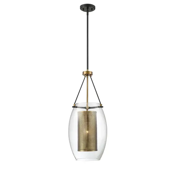 Dunbar 1-Light Pendant in Warm Brass with Bronze Accents - Image 1