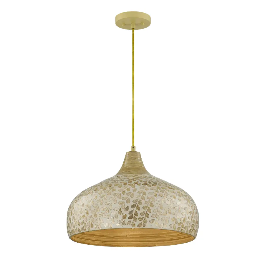 Kemp 1-Light Pendant in Ivory and Gold Shell - Image 1