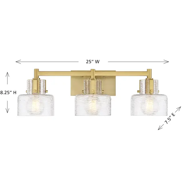 Dover 3-Light Bathroom Vanity Light in Warm Brass - Image 7