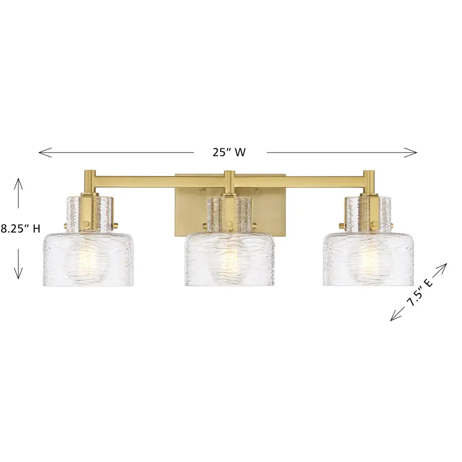 Dover 3-Light Bathroom Vanity Light in Warm Brass - Image 7