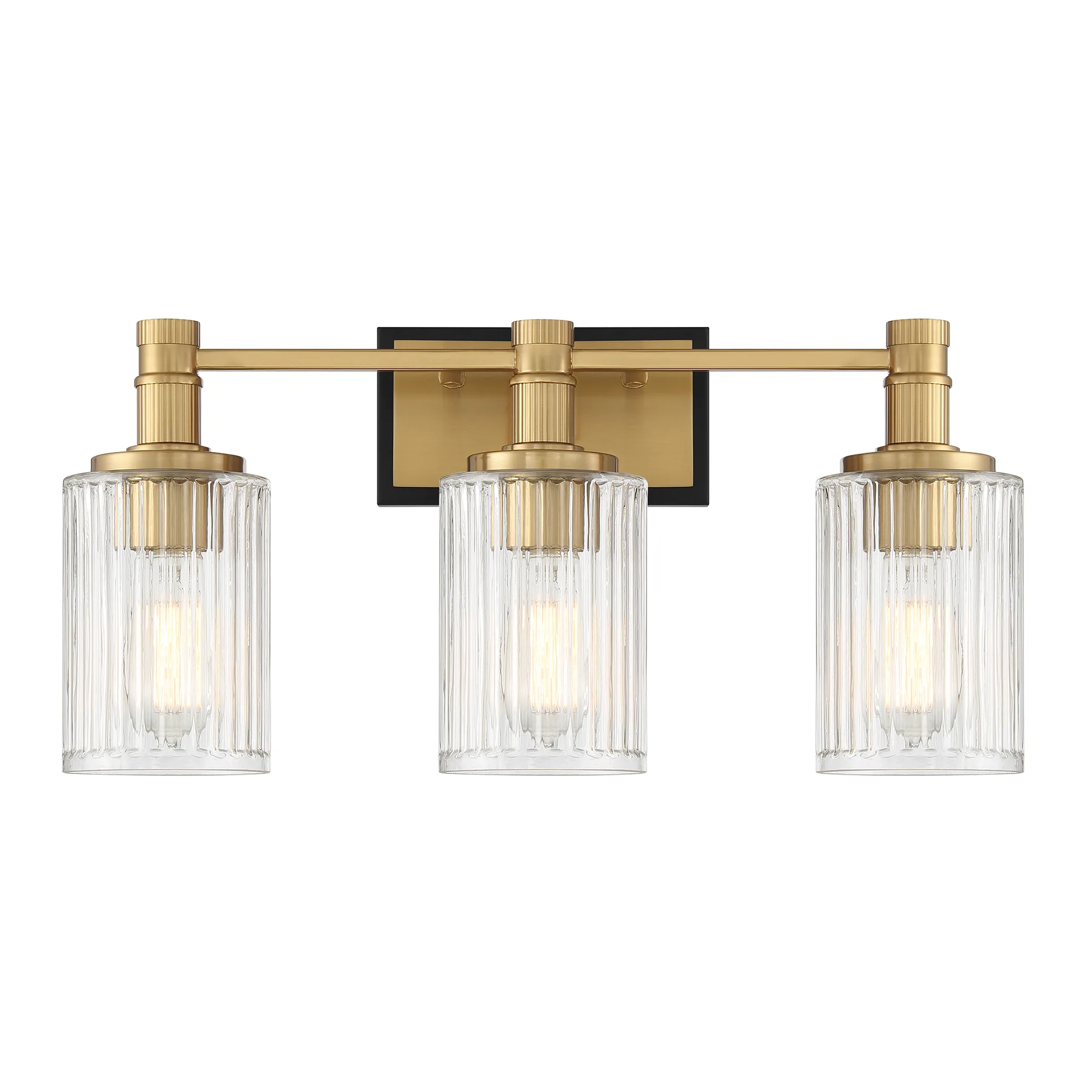 Concord 3-Light Bathroom Vanity in Matte Black with Warm Brass