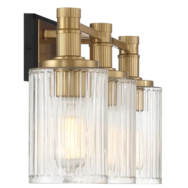 Concord 3-Light Bathroom Vanity in Matte Black with Warm Brass - Image 5