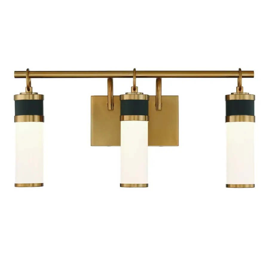 Abel 3-Light LED Bathroom Vanity Light in Matte Black with Warm Brass Accents - Image 1