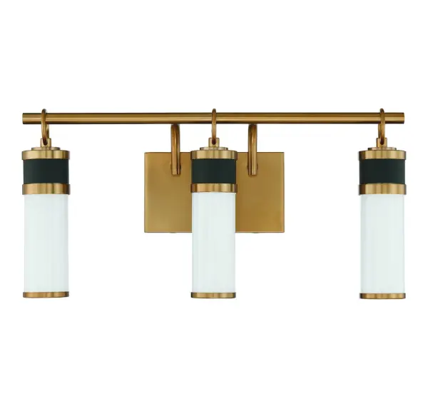 Abel 3-Light LED Bathroom Vanity Light in Matte Black with Warm Brass Accents - Image 2