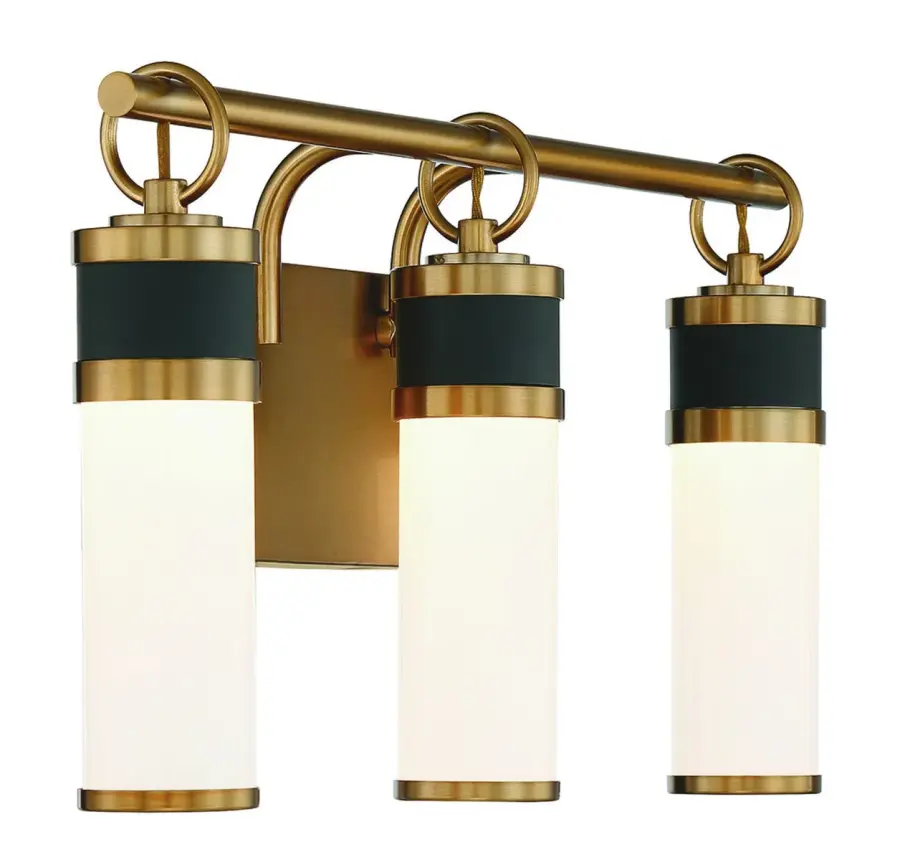 Abel 3-Light LED Bathroom Vanity Light in Matte Black with Warm Brass Accents - Image 4