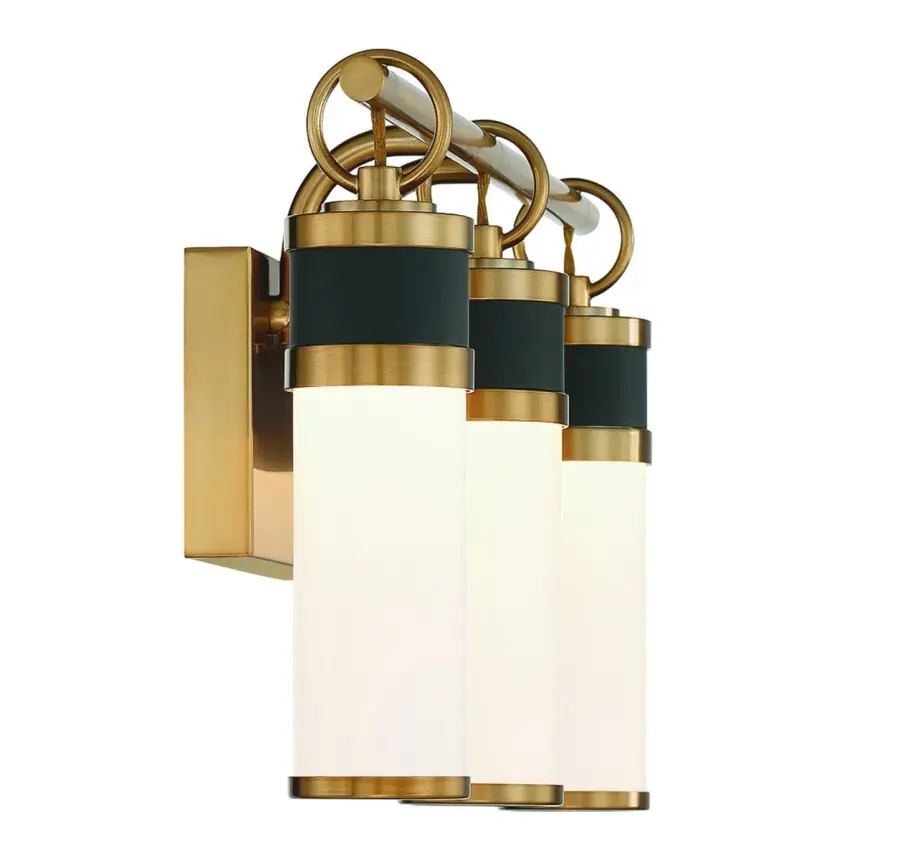 Abel 3-Light LED Bathroom Vanity Light in Matte Black with Warm Brass Accents - Image 5