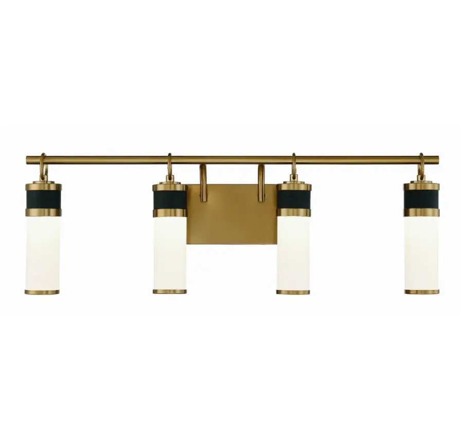 Abel 4-Light LED Bathroom Vanity Light in Matte Black with Warm Brass Accents - Image 1