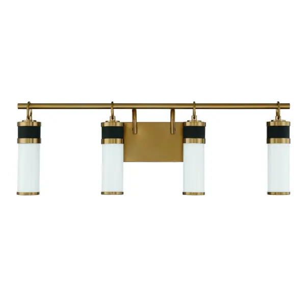 Abel 4-Light LED Bathroom Vanity Light in Matte Black with Warm Brass Accents - Image 2