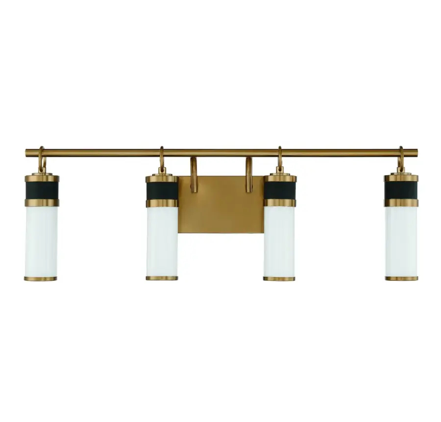 Abel 4-Light LED Bathroom Vanity Light in Matte Black with Warm Brass Accents - Image 2