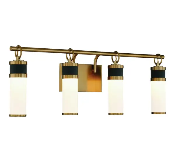Abel 4-Light LED Bathroom Vanity Light in Matte Black with Warm Brass Accents - Image 3