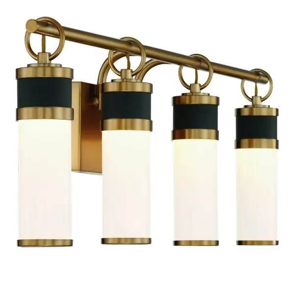 Abel 4-Light LED Bathroom Vanity Light in Matte Black with Warm Brass Accents - Image 4