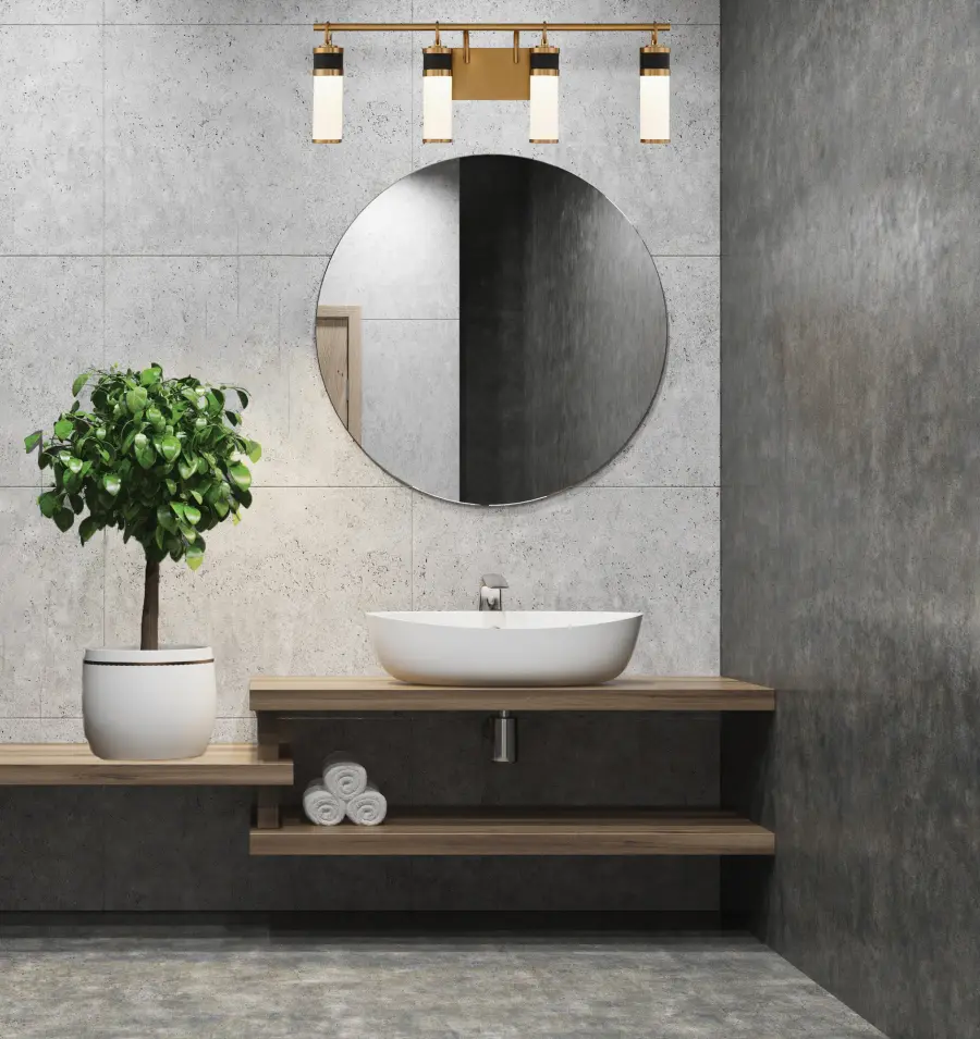 Abel 4-Light LED Bathroom Vanity Light in Matte Black with Warm Brass Accents - Image 6