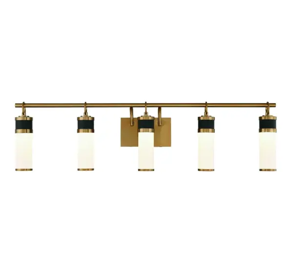 Abel 5-Light LED Bathroom Vanity Light in Matte Black with Warm Brass Accents - Image 1