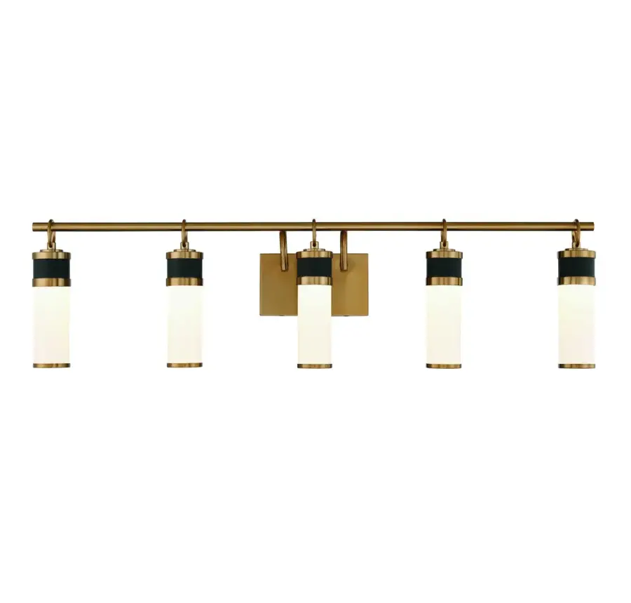 Abel 5-Light LED Bathroom Vanity Light in Matte Black with Warm Brass Accents - Image 1