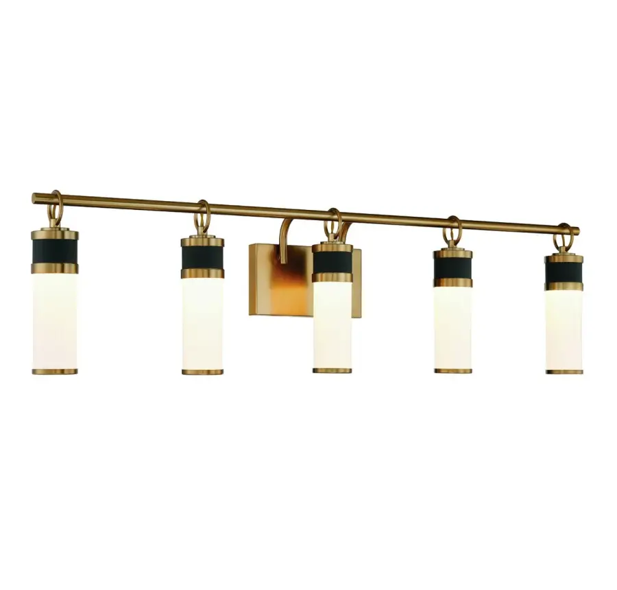 Abel 5-Light LED Bathroom Vanity Light in Matte Black with Warm Brass Accents - Image 3