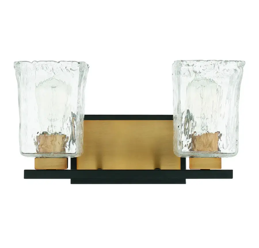 Sidney 2-Light Bathroom Vanity Light in Matte Black with Warm Brass Accents - Image 2