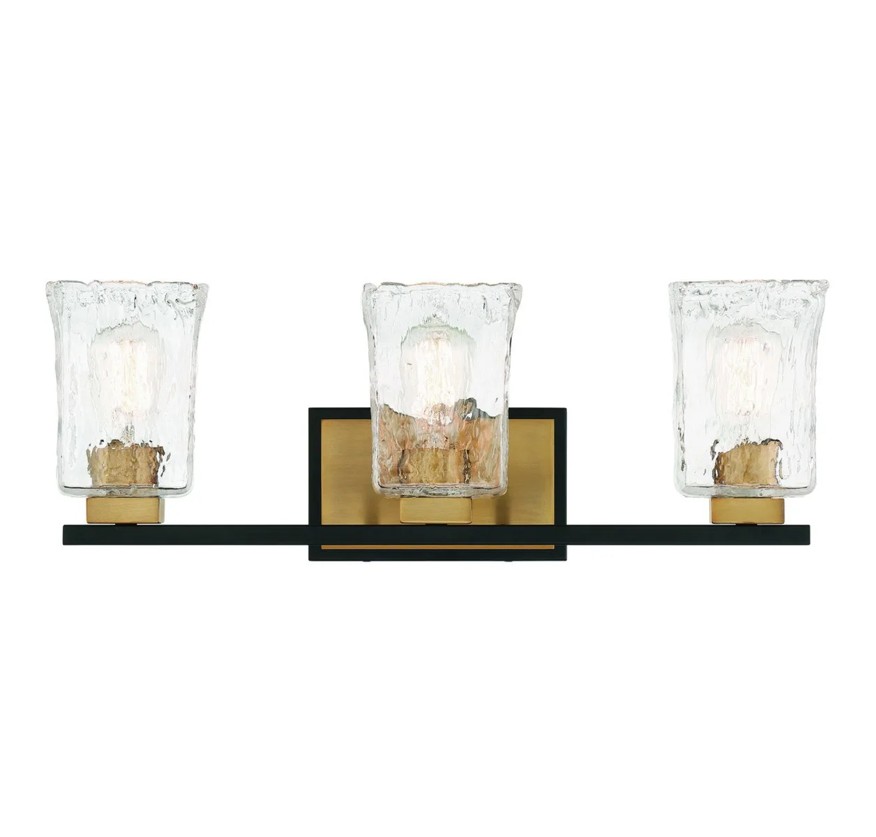 Sidney Three Light Bathroom Vanity in Matte Black with Warm Brass