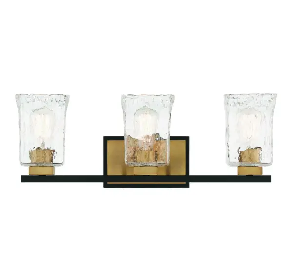 Sidney 3-Light Bathroom Vanity Light in Matte Black with Warm Brass Accents - Image 1