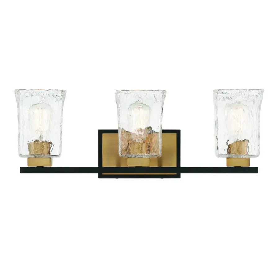 Sidney 3-Light Bathroom Vanity Light in Matte Black with Warm Brass Accents - Image 1