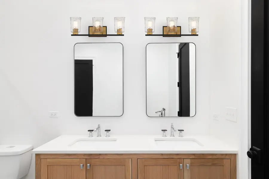 Sidney 3-Light Bathroom Vanity Light in Matte Black with Warm Brass Accents - Image 8