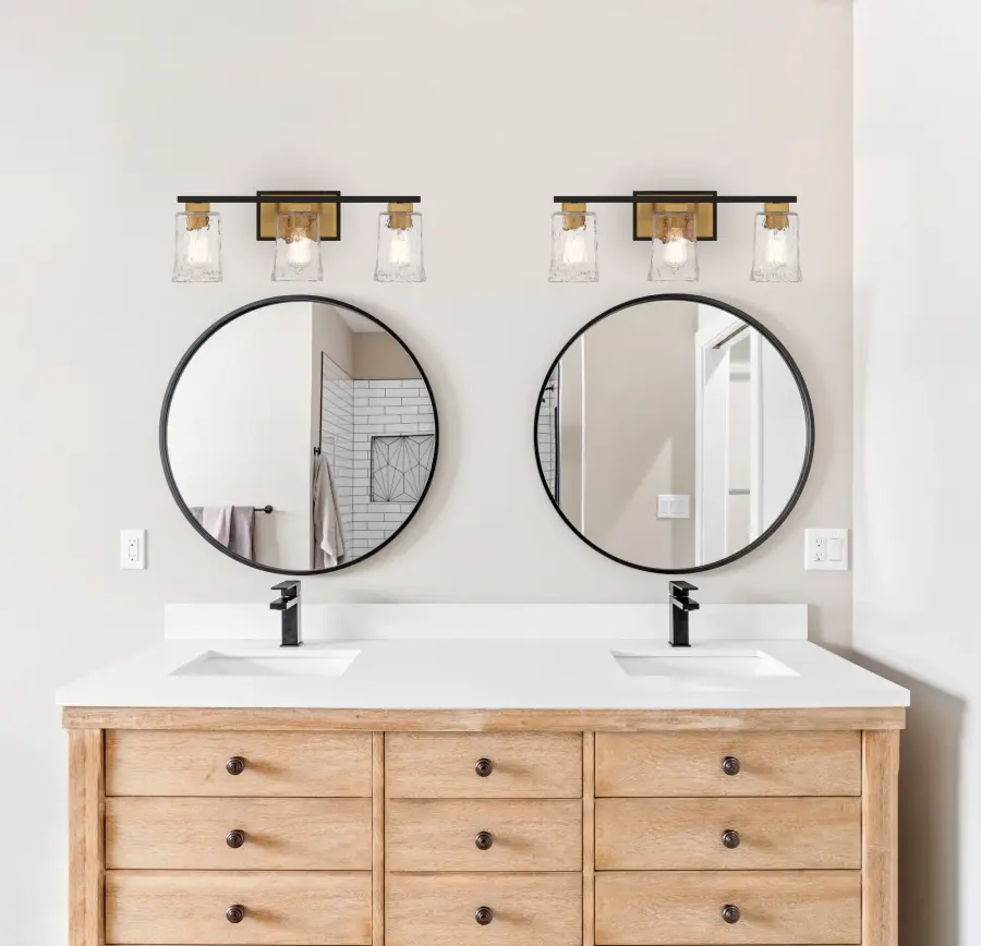 Sidney 3-Light Bathroom Vanity Light in Matte Black with Warm Brass Accents - Image 9