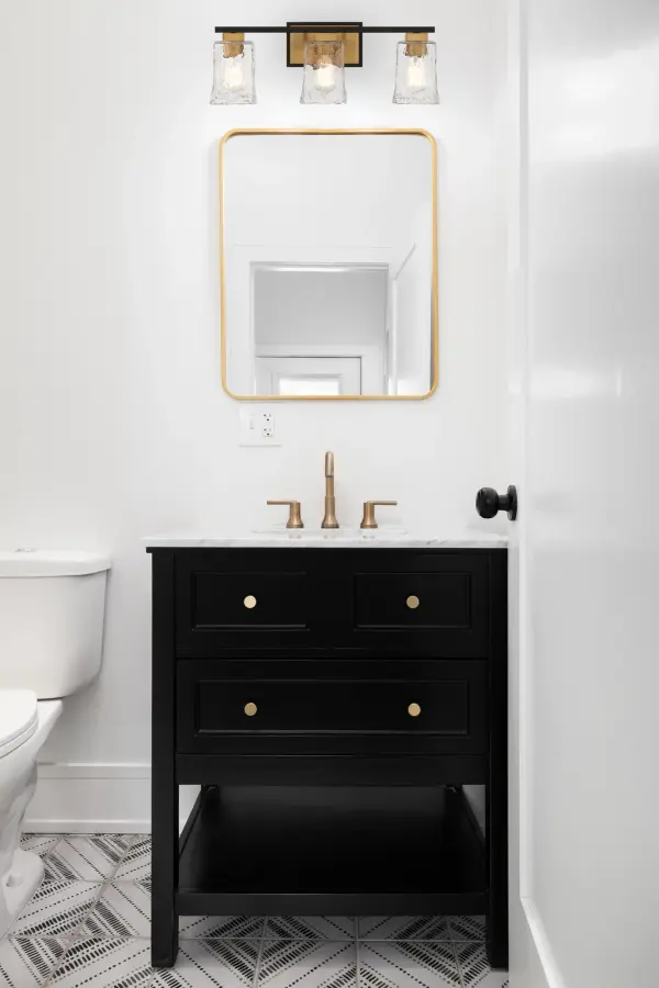 Sidney 3-Light Bathroom Vanity Light in Matte Black with Warm Brass Accents - Image 10