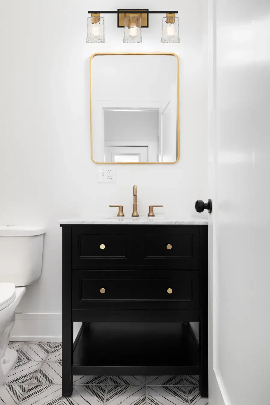 Sidney 3-Light Bathroom Vanity Light in Matte Black with Warm Brass Accents - Image 10