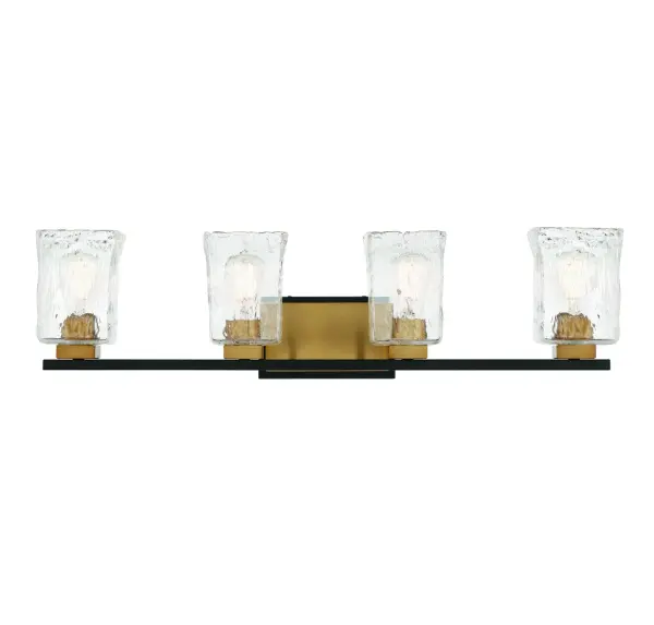 Sidney 4-Light Bathroom Vanity Light in Matte Black with Warm Brass Accents - Image 1