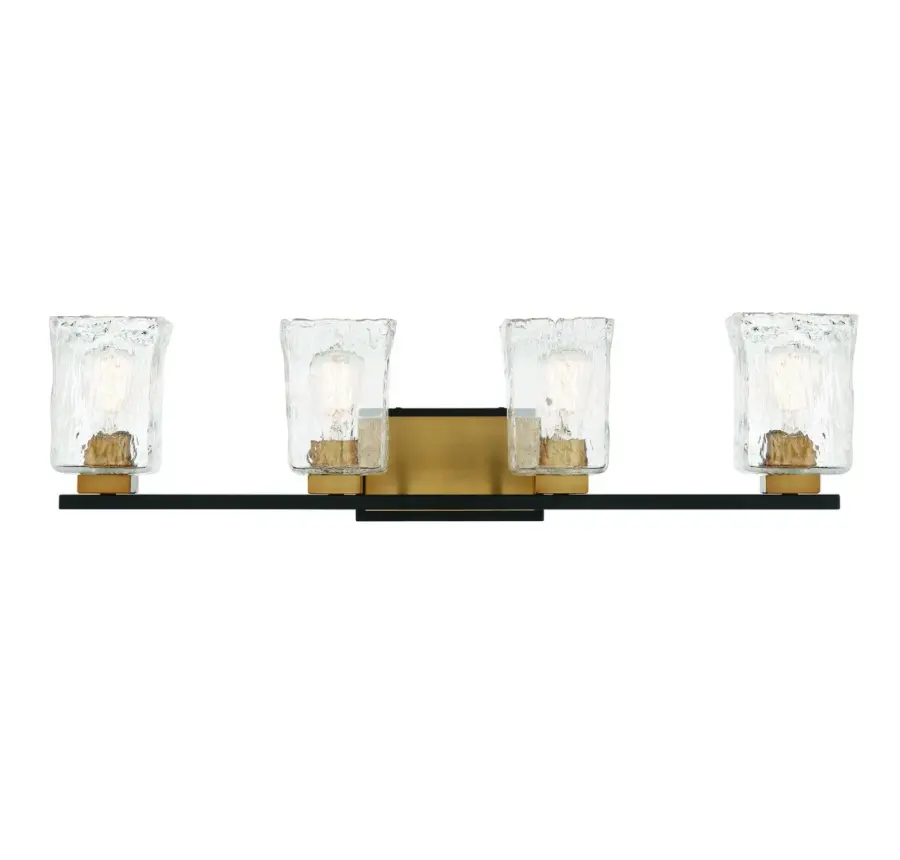 Sidney 4-Light Bathroom Vanity Light in Matte Black with Warm Brass Accents - Image 1