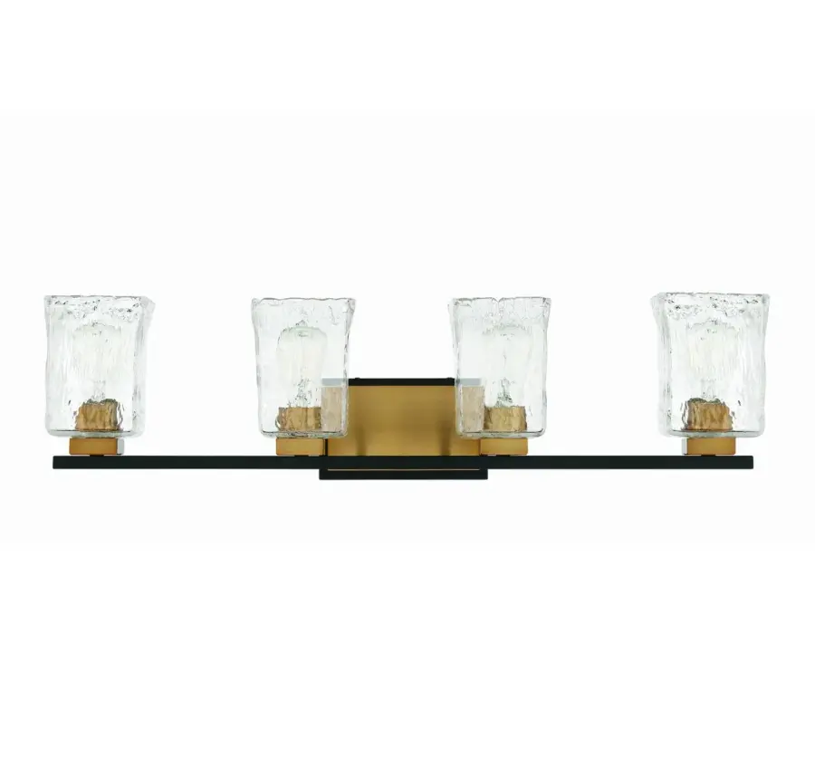 Sidney 4-Light Bathroom Vanity Light in Matte Black with Warm Brass Accents - Image 2