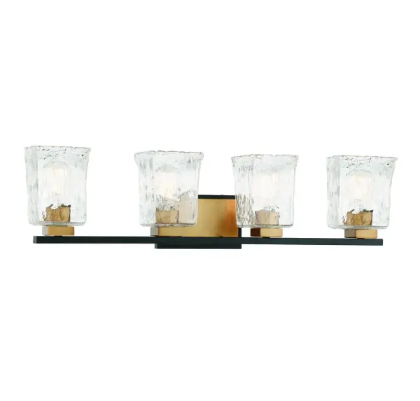 Sidney 4-Light Bathroom Vanity Light in Matte Black with Warm Brass Accents - Image 3