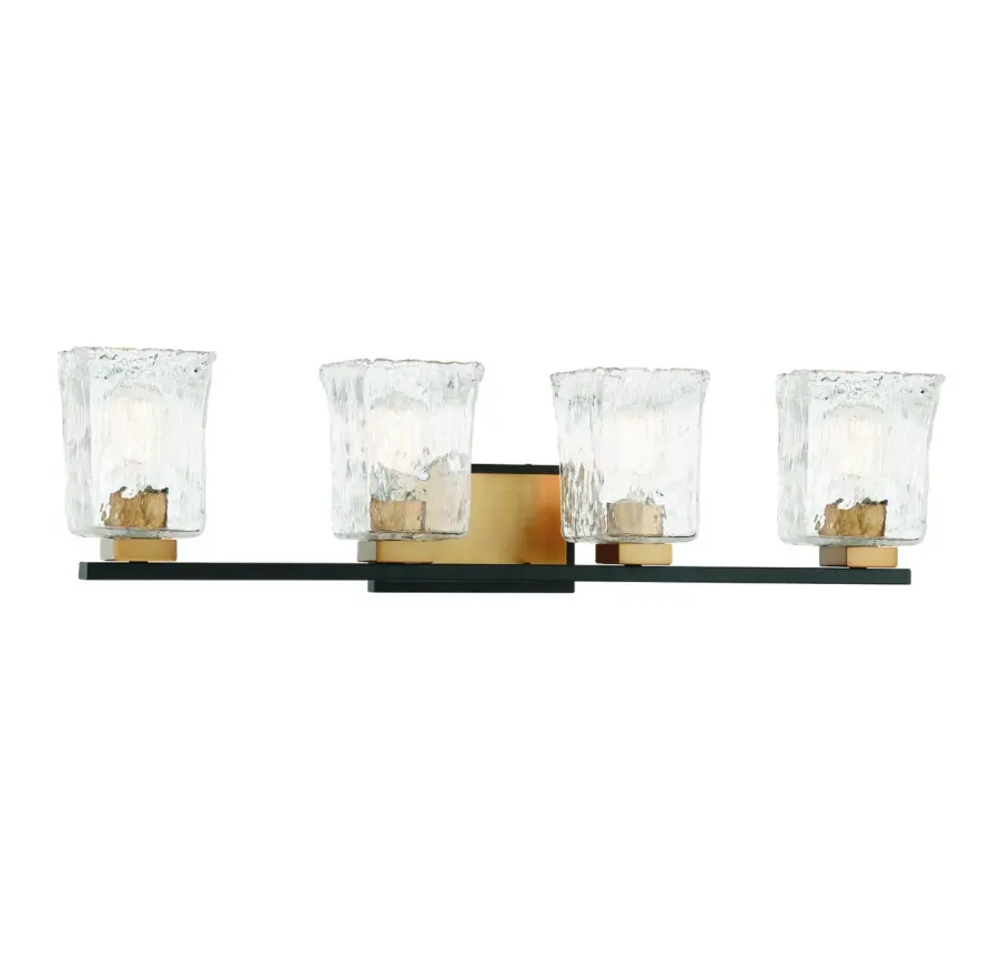 Sidney 4-Light Bathroom Vanity Light in Matte Black with Warm Brass Accents - Image 3