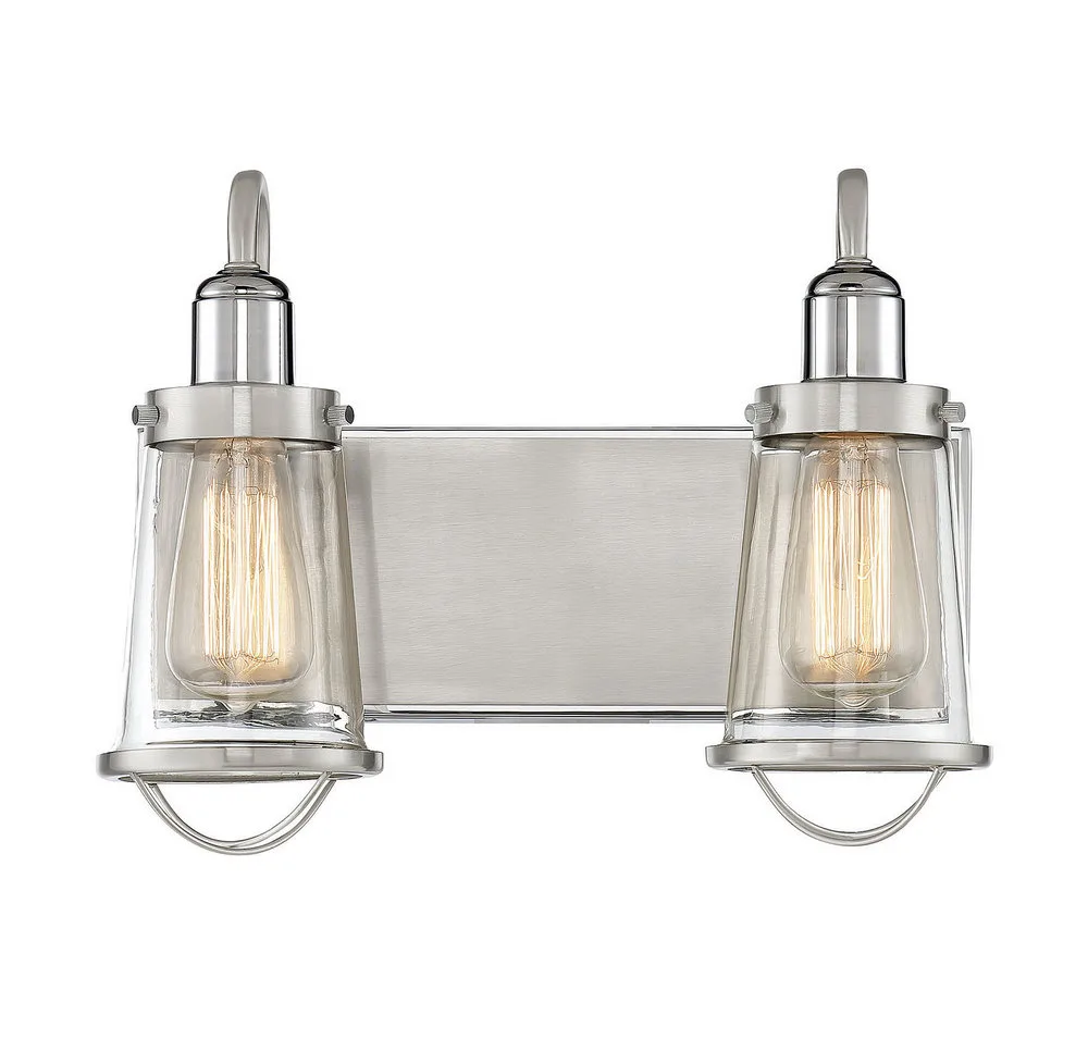 Lansing Two Light Bath Bar in Satin Nickel with Polished Nickel