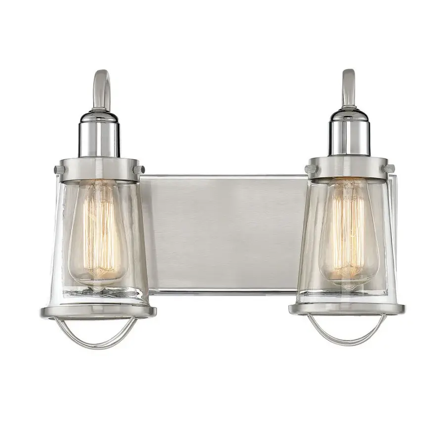 Lansing Two Light Bath Bar in Satin Nickel with Polished Nickel - Image 1