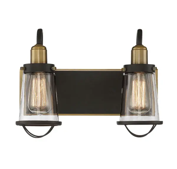 Lansing 2-Light Bathroom Vanity Light in English Bronze and Warm Brass - Image 1