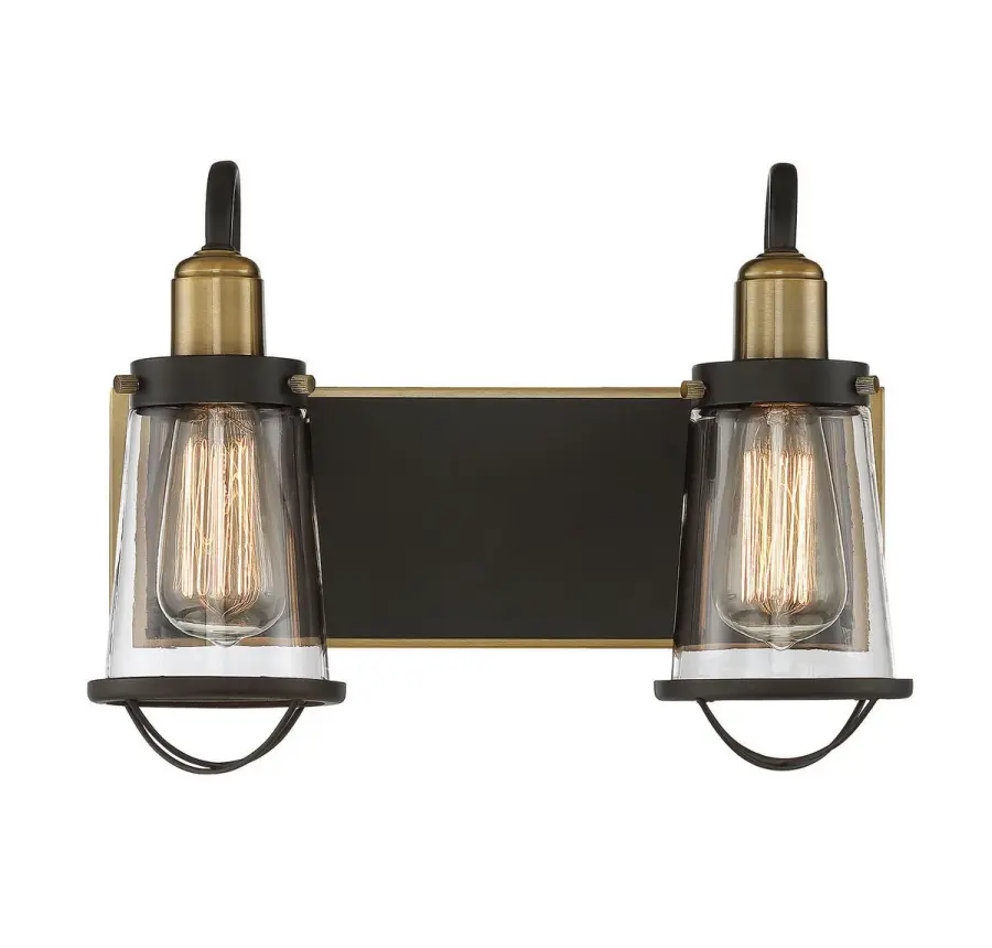 Lansing 2-Light Bathroom Vanity Light in English Bronze and Warm Brass - Image 1