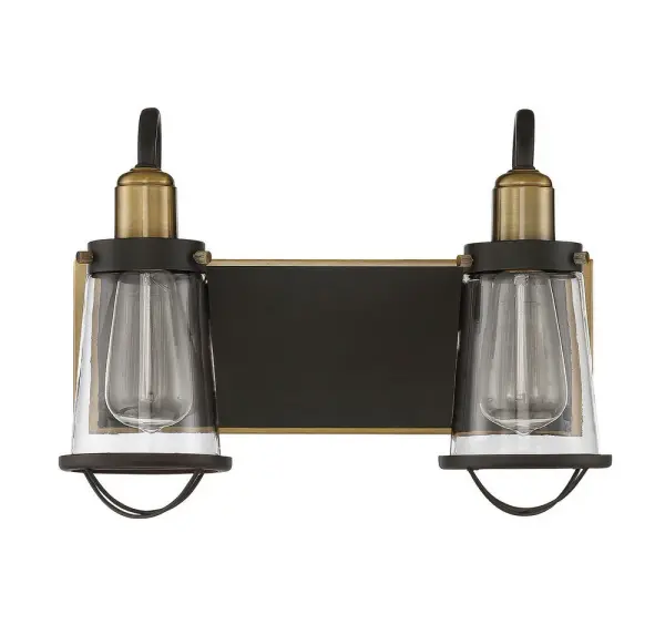 Lansing 2-Light Bathroom Vanity Light in English Bronze and Warm Brass - Image 2