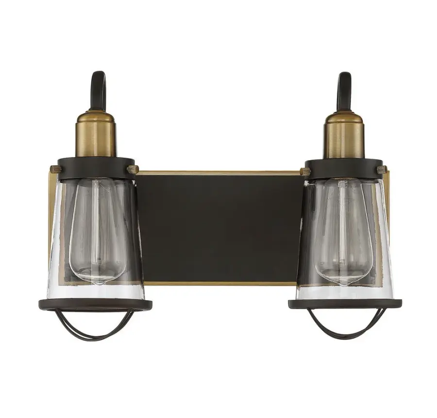 Lansing 2-Light Bathroom Vanity Light in English Bronze and Warm Brass - Image 2