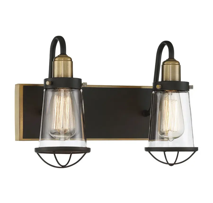 Lansing 2-Light Bathroom Vanity Light in English Bronze and Warm Brass - Image 3